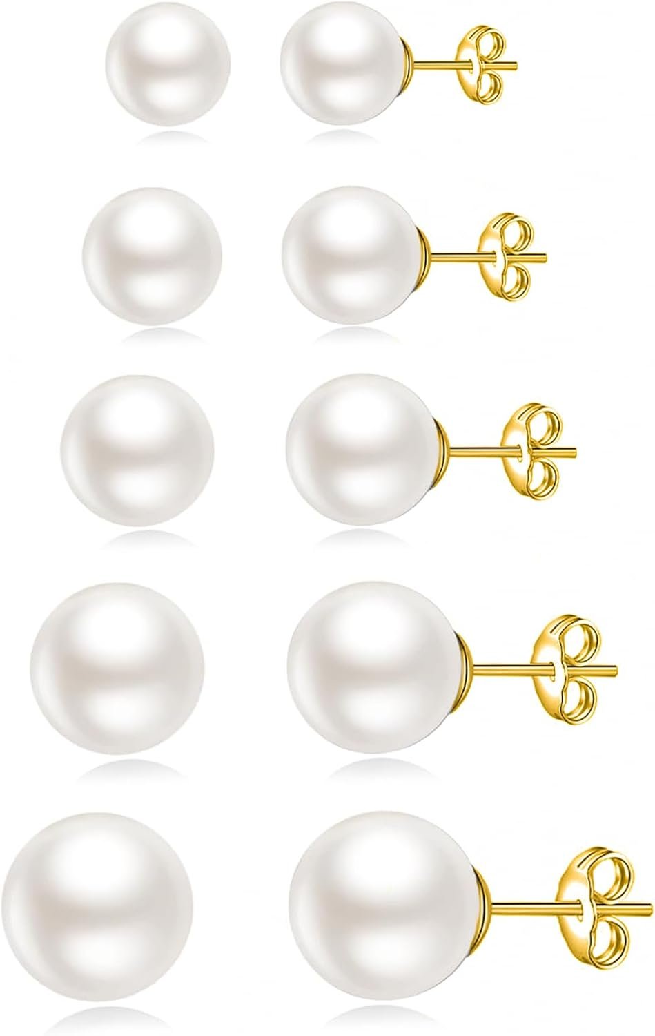 5 Pairs Pearl Earrings Small Ball Stud Earrings for Women Set